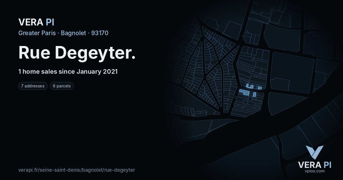 Rue Degeyter, Bagnolet at night – every parcel coloured by the prices around it, the street's own parcels lit