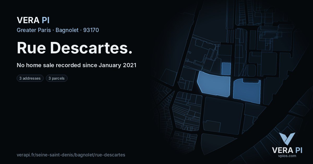 Rue Descartes, Bagnolet at night – every parcel coloured by the prices around it, the street's own parcels lit