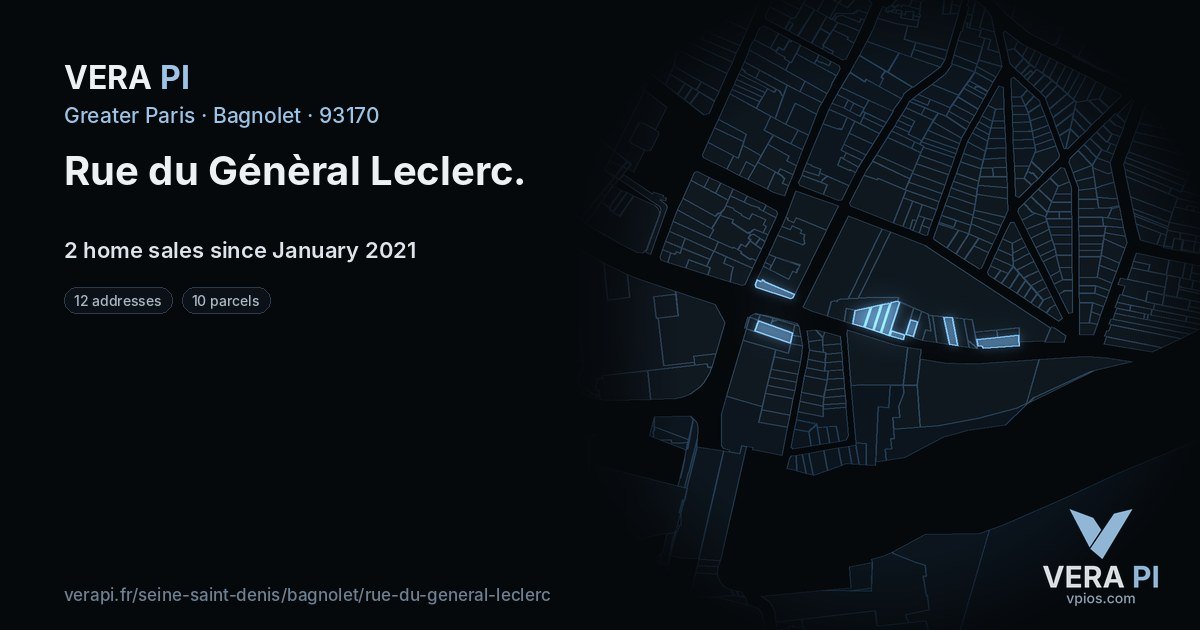 Rue du Génèral Leclerc, Bagnolet at night – every parcel coloured by the prices around it, the street's own parcels lit