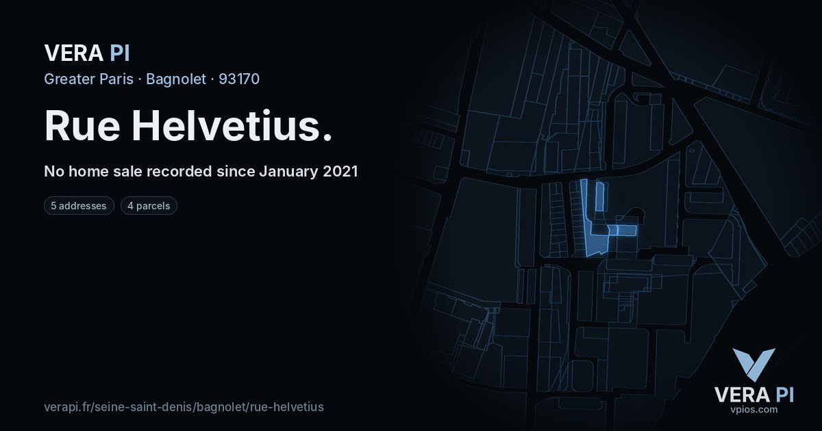 Rue Helvetius, Bagnolet at night – every parcel coloured by the prices around it, the street's own parcels lit