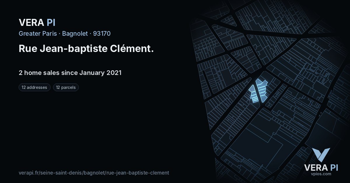 Rue Jean-baptiste Clément, Bagnolet at night – every parcel coloured by the prices around it, the street's own parcels lit