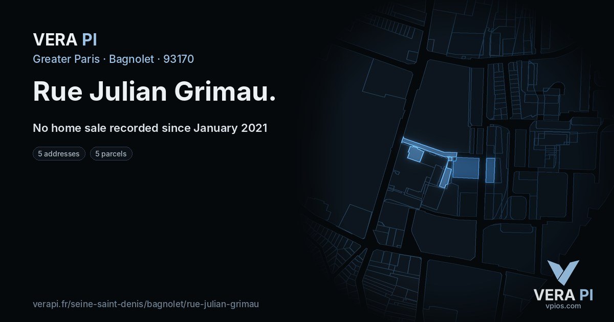 Rue Julian Grimau, Bagnolet at night – every parcel coloured by the prices around it, the street's own parcels lit