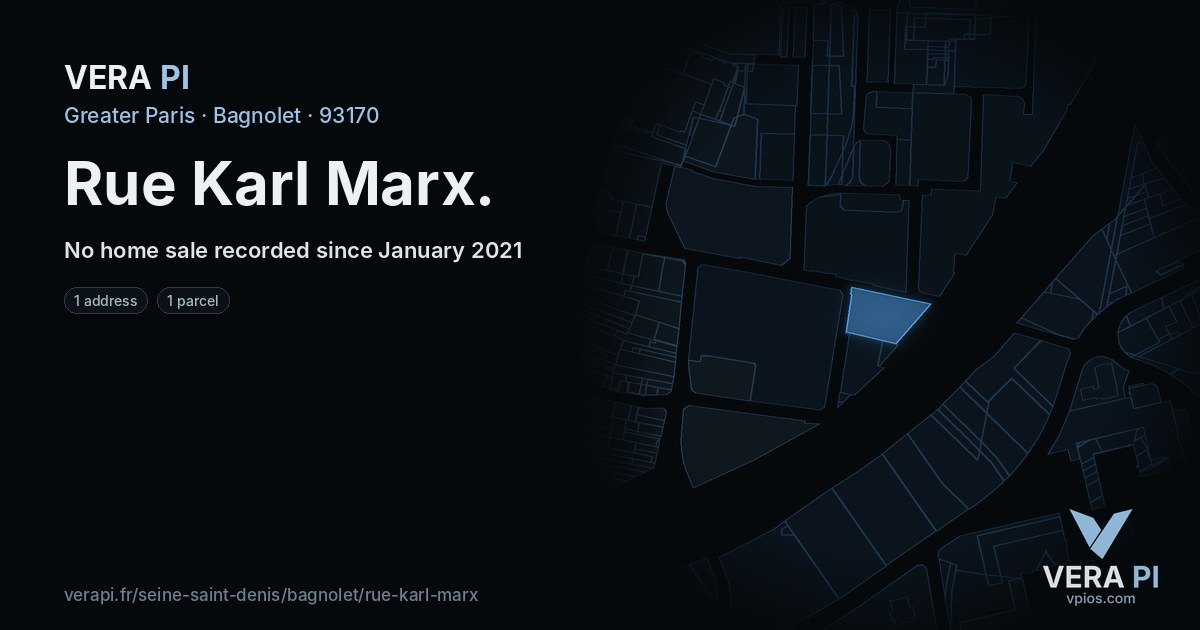 Rue Karl Marx, Bagnolet at night – every parcel coloured by the prices around it, the street's own parcels lit