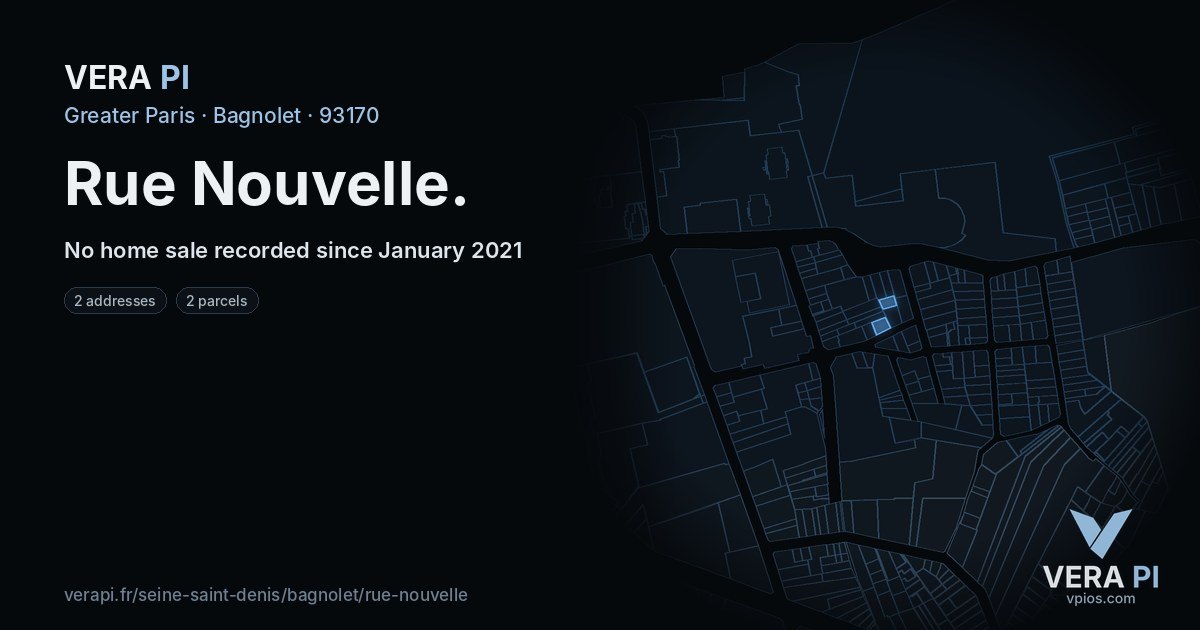 Rue Nouvelle, Bagnolet at night – every parcel coloured by the prices around it, the street's own parcels lit