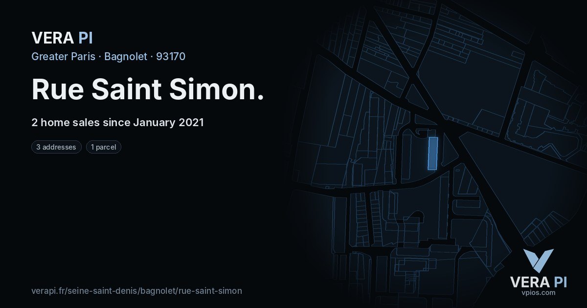 Rue Saint Simon, Bagnolet at night – every parcel coloured by the prices around it, the street's own parcels lit
