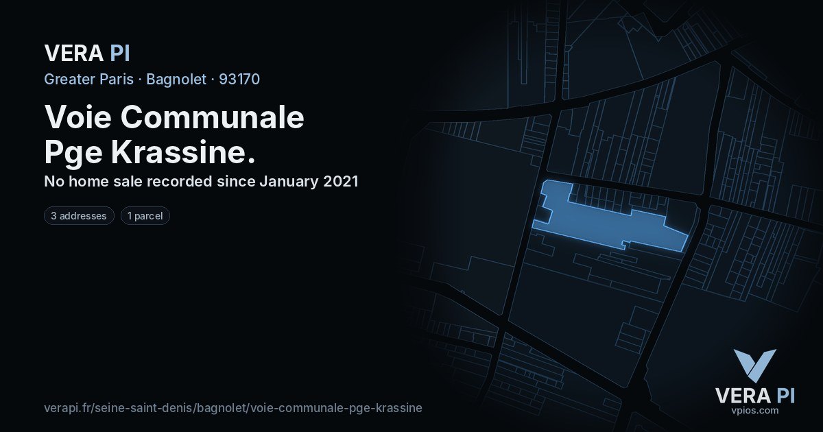 Voie Communale Pge Krassine, Bagnolet at night – every parcel coloured by the prices around it, the street's own parcels lit