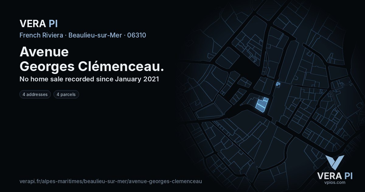 Avenue Georges Clémenceau, Beaulieu-sur-Mer at night – every parcel coloured by the prices around it, the street's own parcels lit