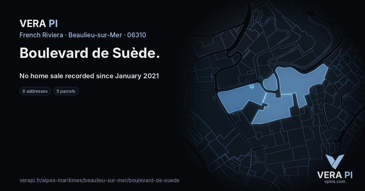 Boulevard de Suède, Beaulieu-sur-Mer at night – every parcel coloured by the prices around it, the street's own parcels lit