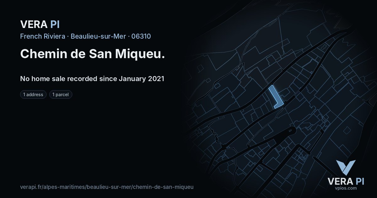 Chemin de San Miqueu, Beaulieu-sur-Mer at night – every parcel coloured by the prices around it, the street's own parcels lit