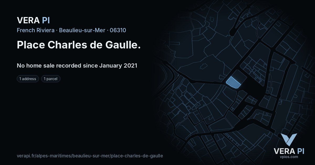 Place Charles de Gaulle, Beaulieu-sur-Mer at night – every parcel coloured by the prices around it, the street's own parcels lit