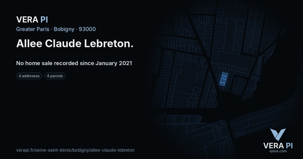 Allee Claude Lebreton, Bobigny at night – every parcel coloured by the prices around it, the street's own parcels lit
