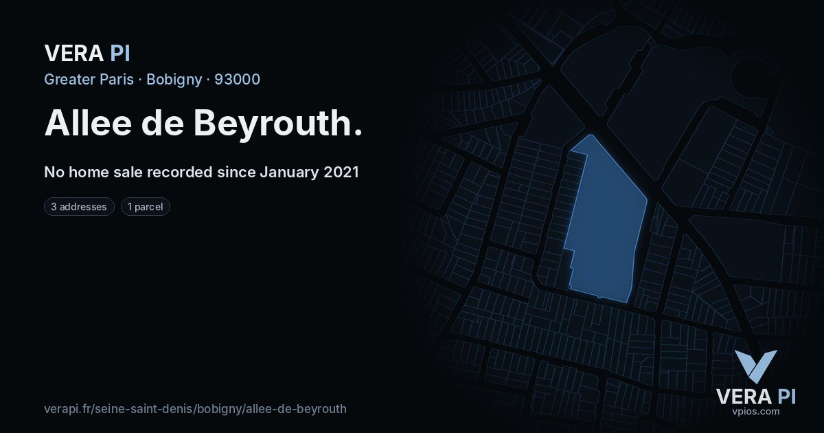 Allee de Beyrouth, Bobigny at night – every parcel coloured by the prices around it, the street's own parcels lit