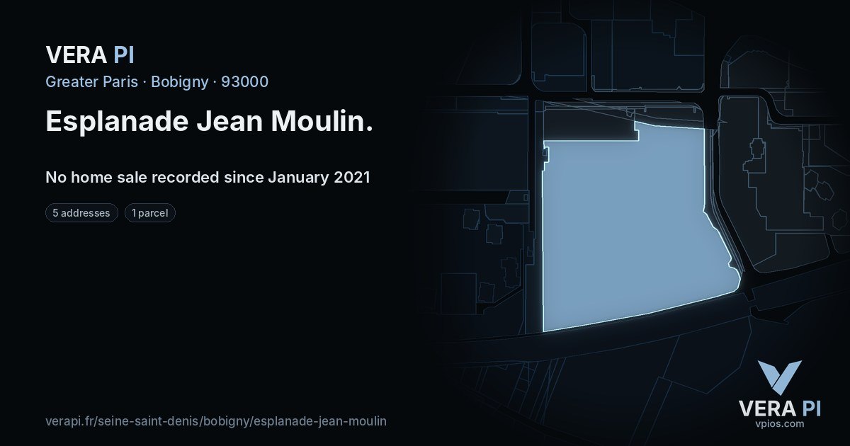 Esplanade Jean Moulin, Bobigny at night – every parcel coloured by the prices around it, the street's own parcels lit