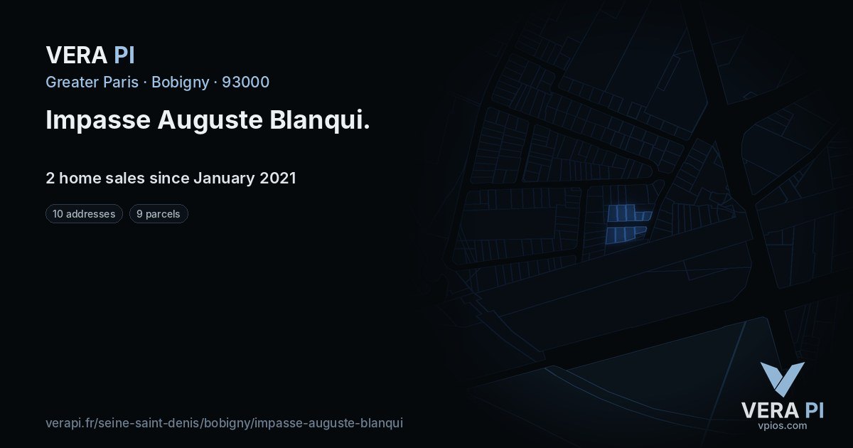 Impasse Auguste Blanqui, Bobigny at night – every parcel coloured by the prices around it, the street's own parcels lit