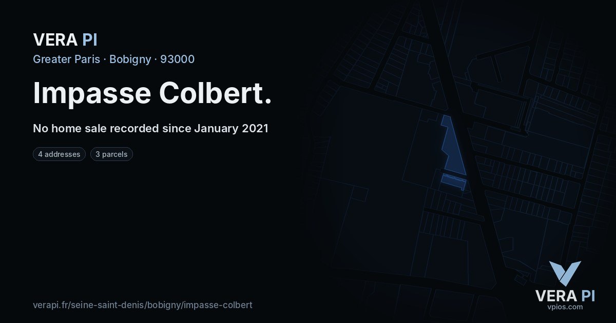 Impasse Colbert, Bobigny at night – every parcel coloured by the prices around it, the street's own parcels lit