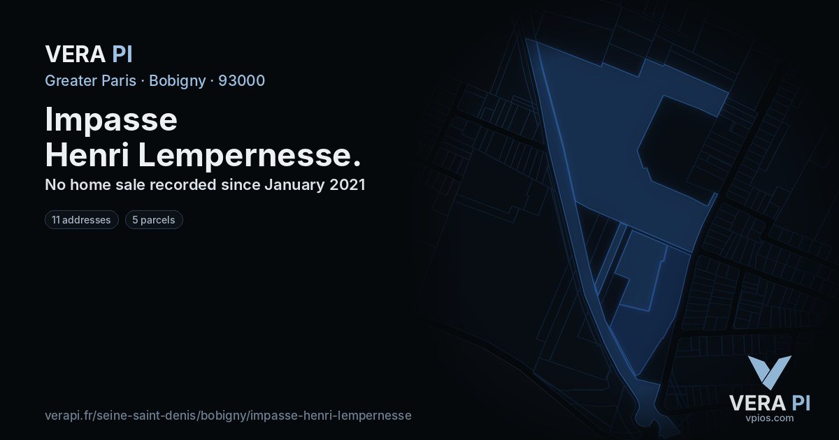 Impasse Henri Lempernesse, Bobigny at night – every parcel coloured by the prices around it, the street's own parcels lit
