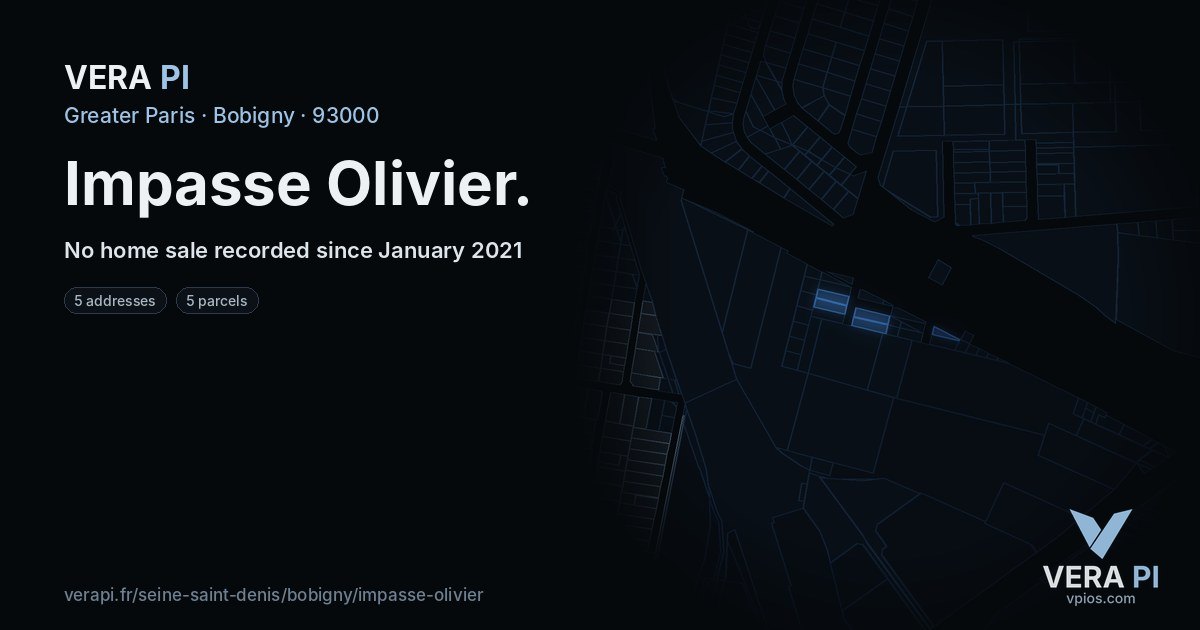 Impasse Olivier, Bobigny at night – every parcel coloured by the prices around it, the street's own parcels lit