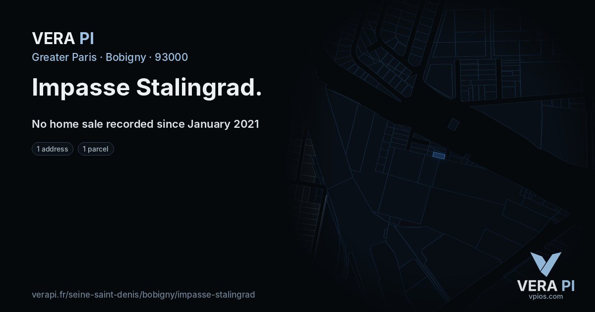 Impasse Stalingrad, Bobigny at night – every parcel coloured by the prices around it, the street's own parcels lit