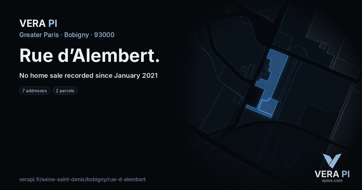 Rue d’Alembert, Bobigny at night – every parcel coloured by the prices around it, the street's own parcels lit