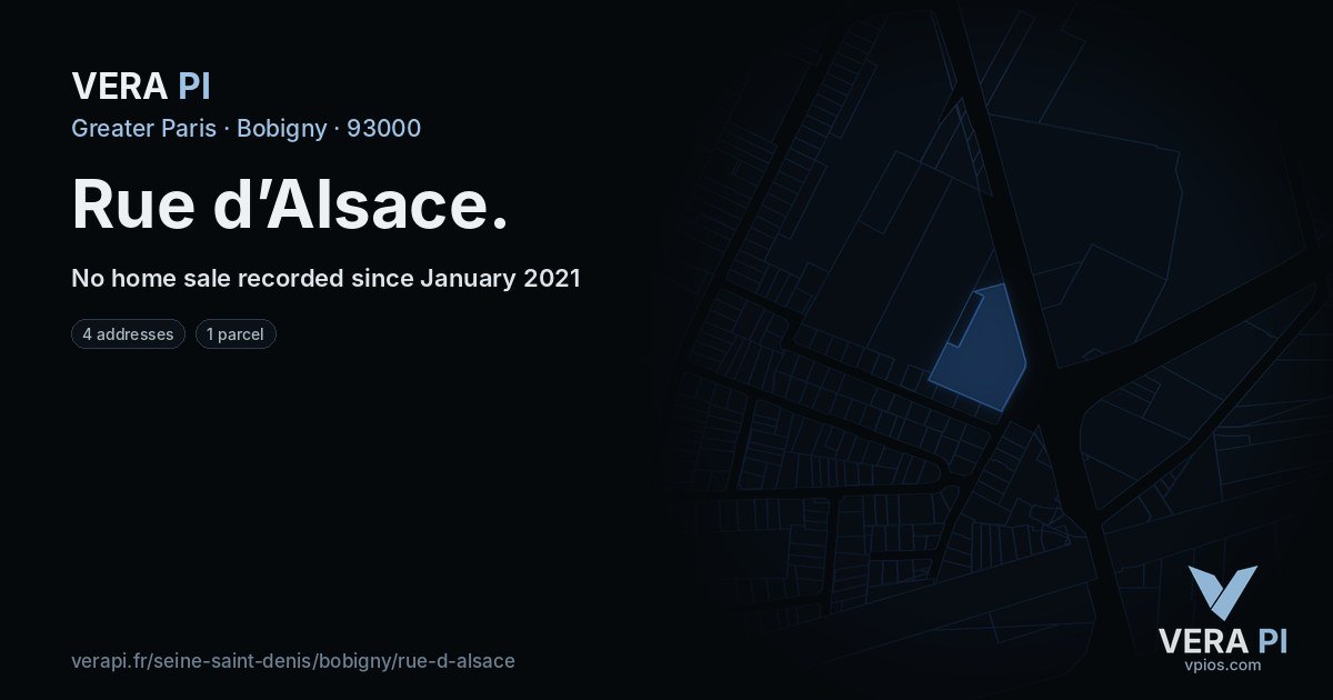 Rue d’Alsace, Bobigny at night – every parcel coloured by the prices around it, the street's own parcels lit