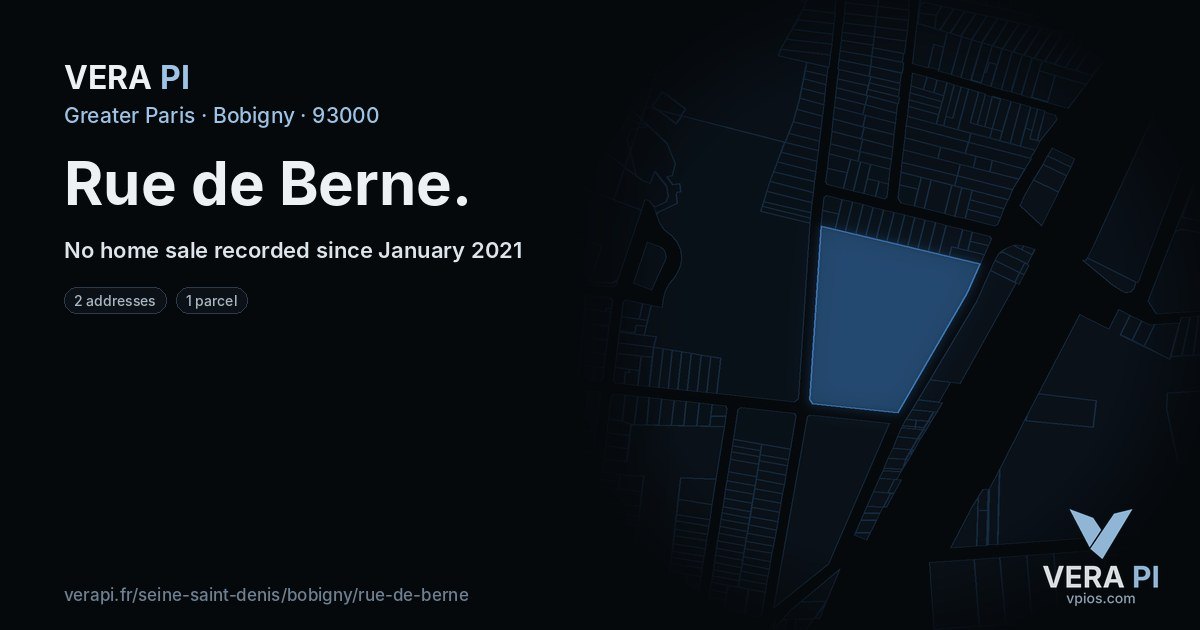 Rue de Berne, Bobigny at night – every parcel coloured by the prices around it, the street's own parcels lit