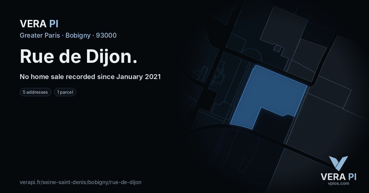 Rue de Dijon, Bobigny at night – every parcel coloured by the prices around it, the street's own parcels lit