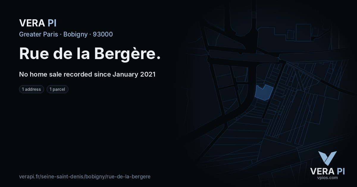 Rue de la Bergère, Bobigny at night – every parcel coloured by the prices around it, the street's own parcels lit