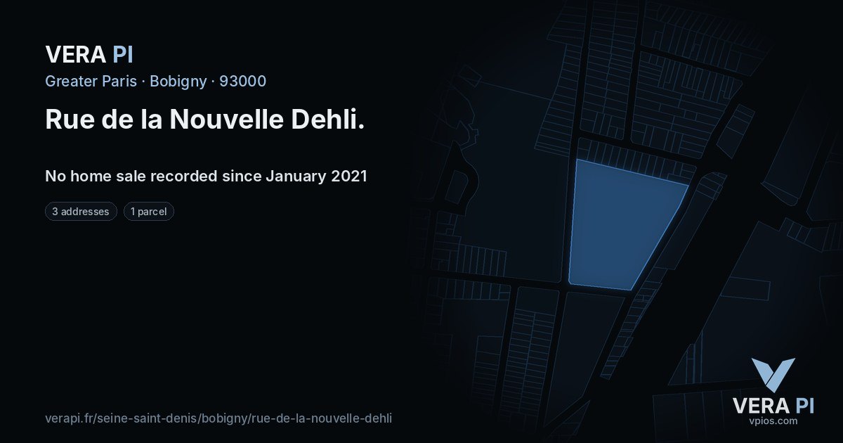 Rue de la Nouvelle Dehli, Bobigny at night – every parcel coloured by the prices around it, the street's own parcels lit
