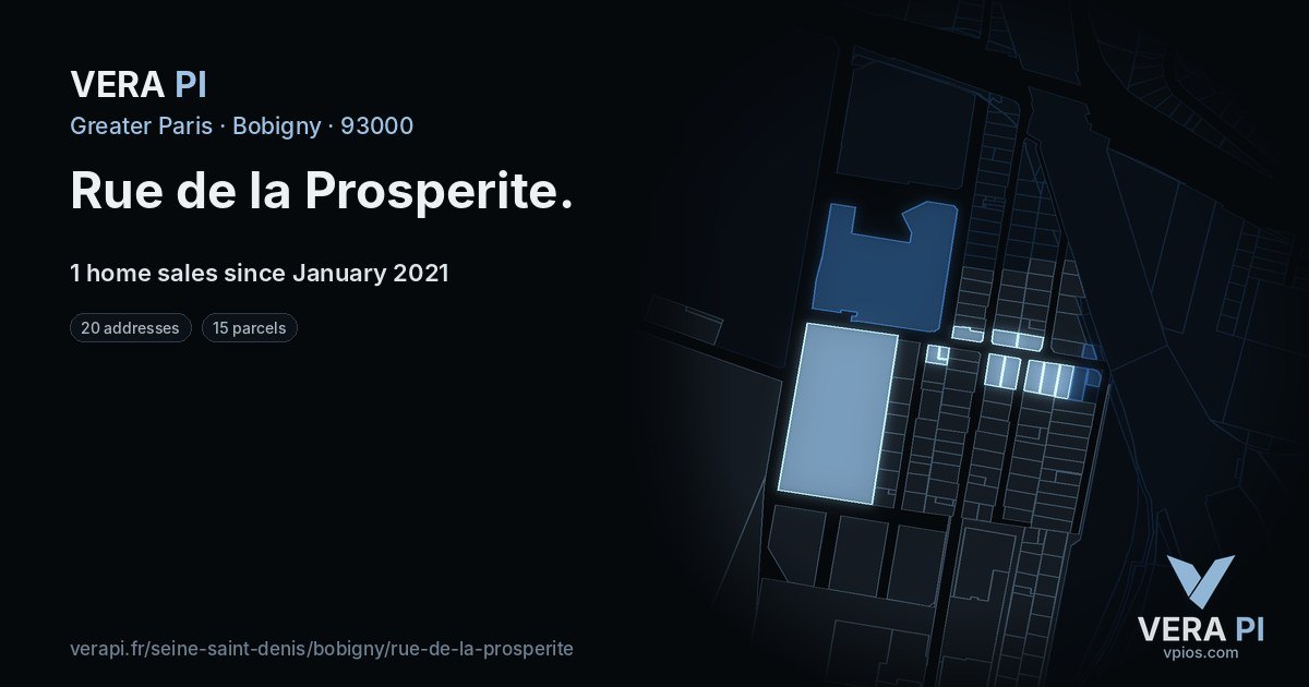Rue de la Prosperite, Bobigny at night – every parcel coloured by the prices around it, the street's own parcels lit