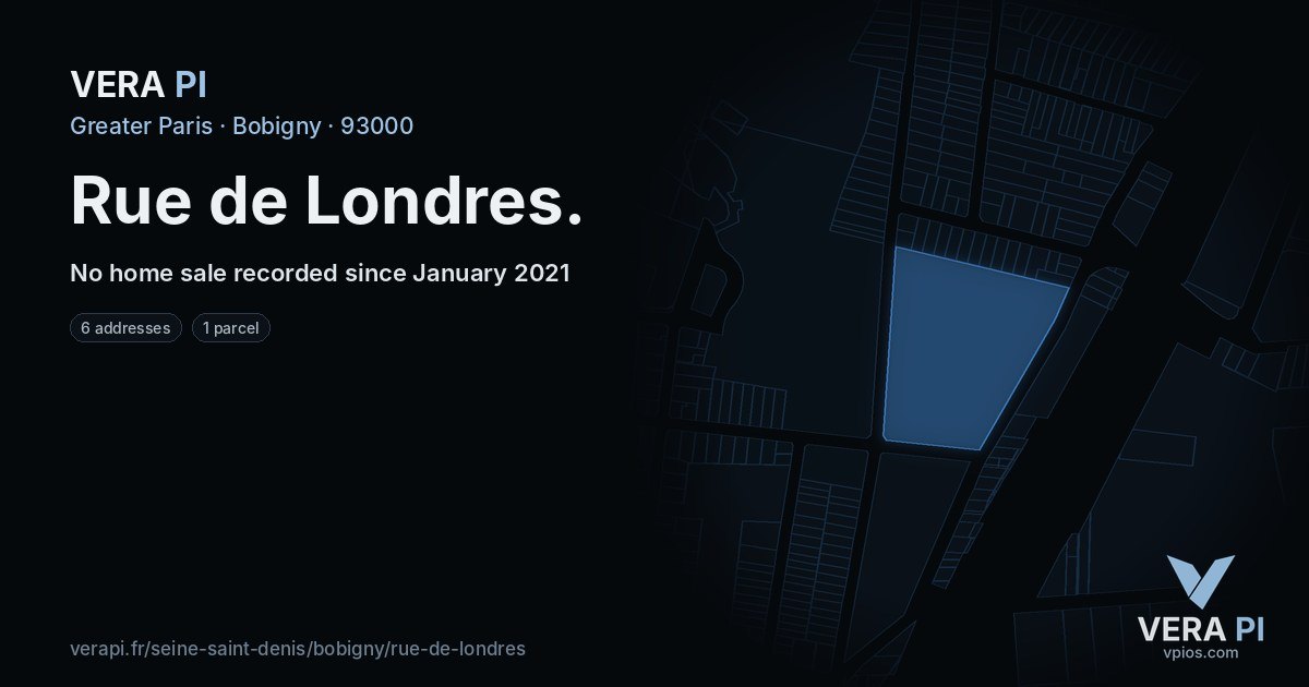 Rue de Londres, Bobigny at night – every parcel coloured by the prices around it, the street's own parcels lit