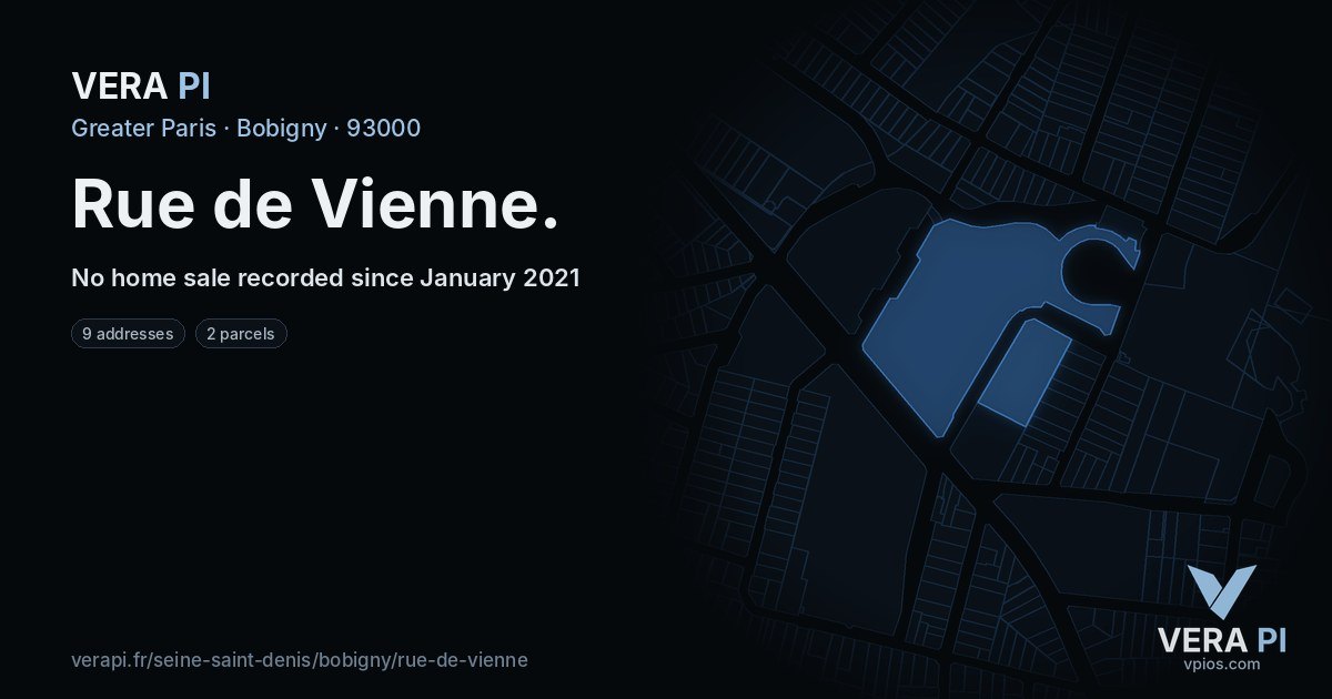 Rue de Vienne, Bobigny at night – every parcel coloured by the prices around it, the street's own parcels lit