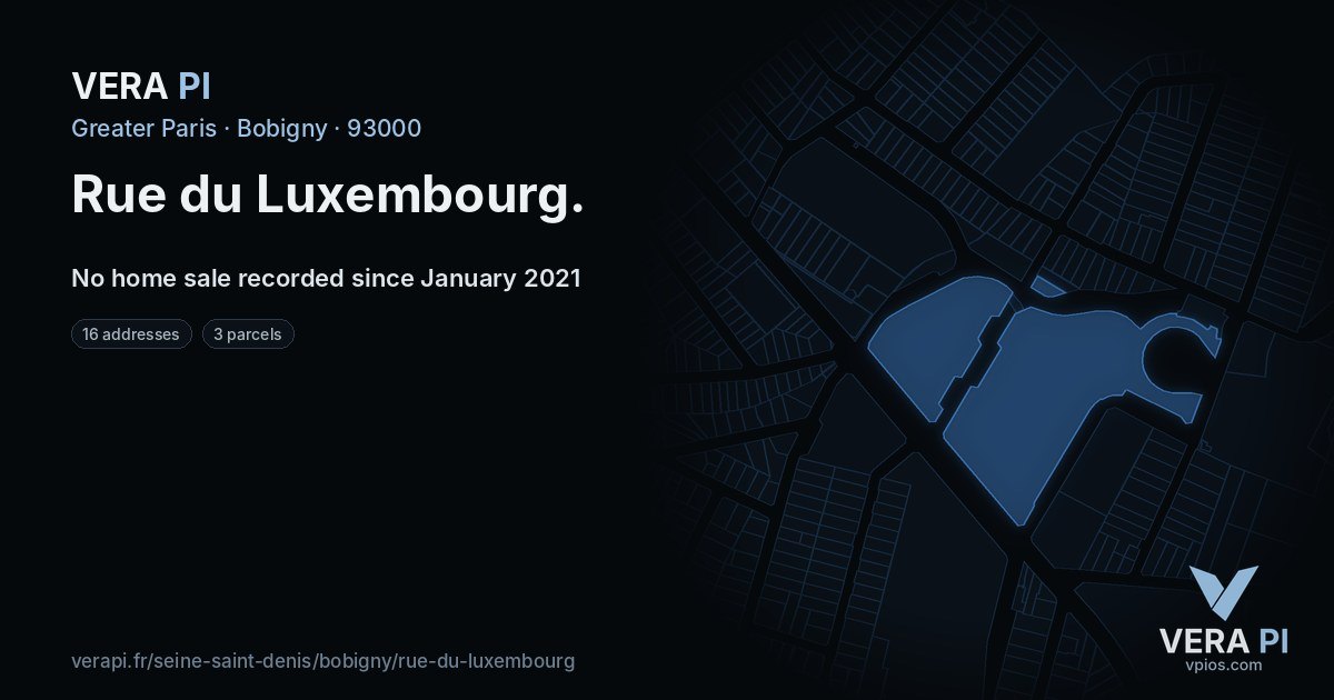 Rue du Luxembourg, Bobigny at night – every parcel coloured by the prices around it, the street's own parcels lit