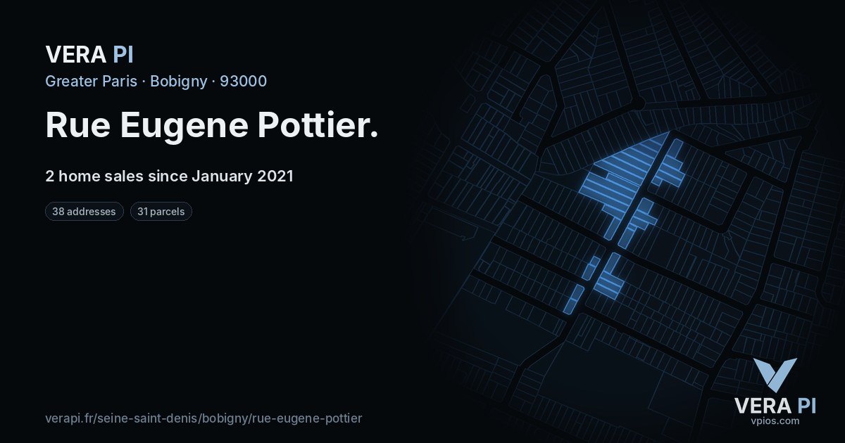 Rue Eugene Pottier, Bobigny at night – every parcel coloured by the prices around it, the street's own parcels lit