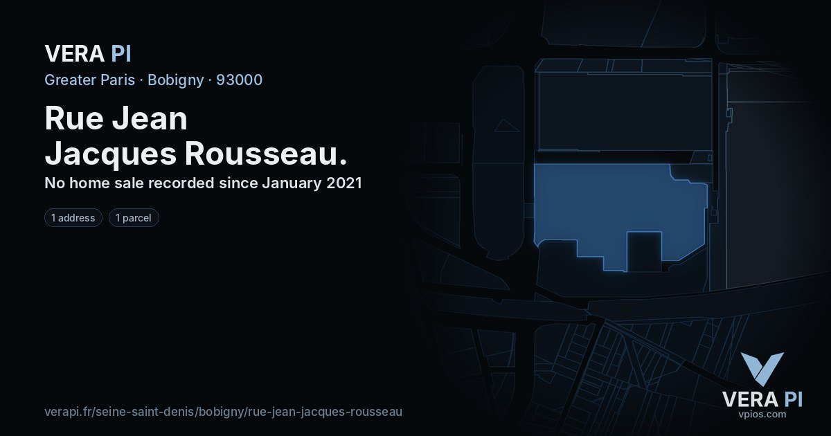 Rue Jean Jacques Rousseau, Bobigny at night – every parcel coloured by the prices around it, the street's own parcels lit