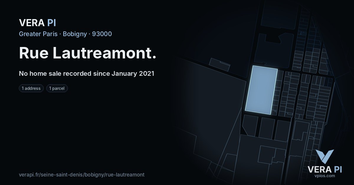 Rue Lautreamont, Bobigny at night – every parcel coloured by the prices around it, the street's own parcels lit