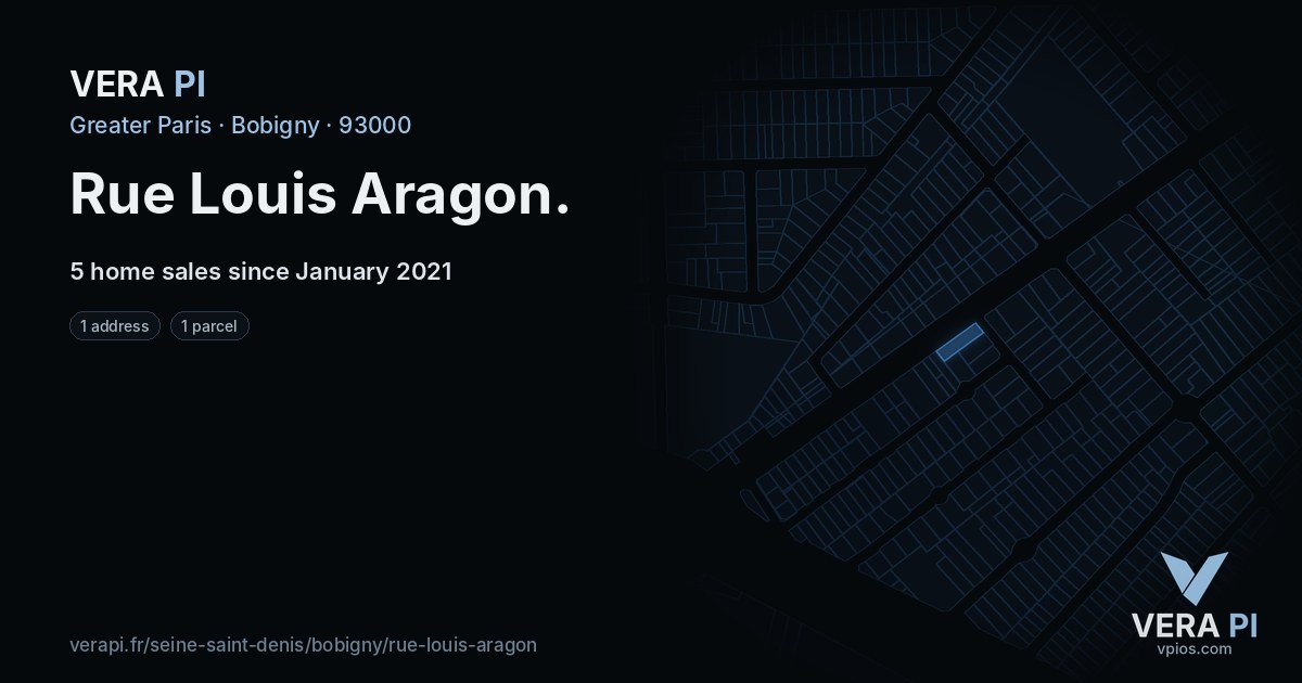 Rue Louis Aragon, Bobigny at night – every parcel coloured by the prices around it, the street's own parcels lit
