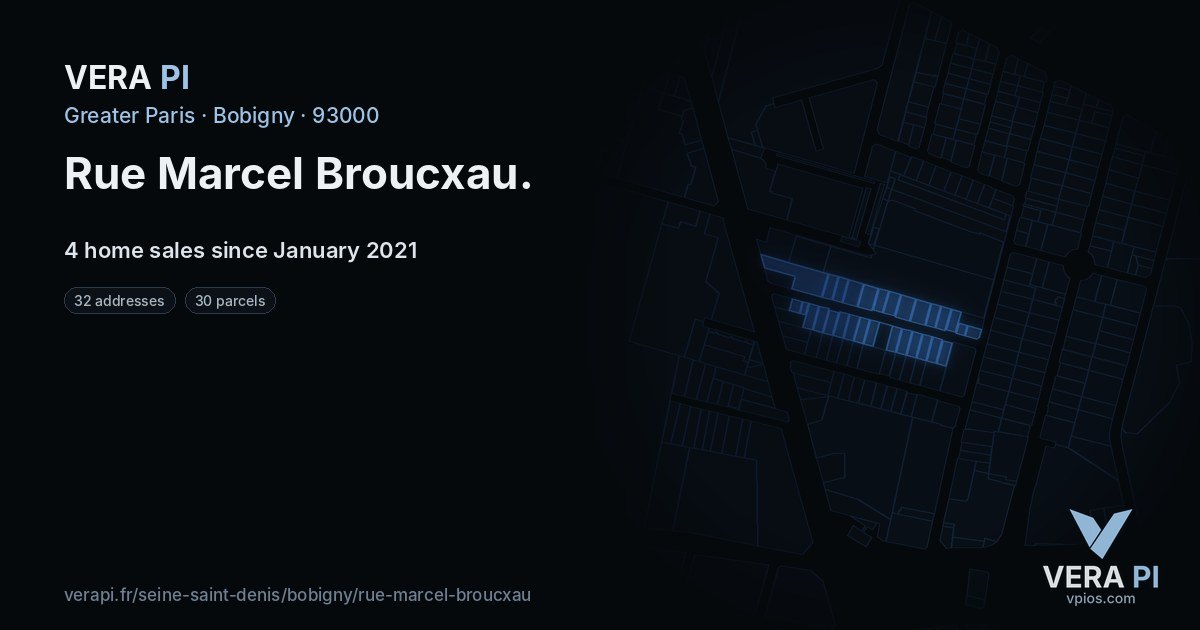 Rue Marcel Broucxau, Bobigny at night – every parcel coloured by the prices around it, the street's own parcels lit