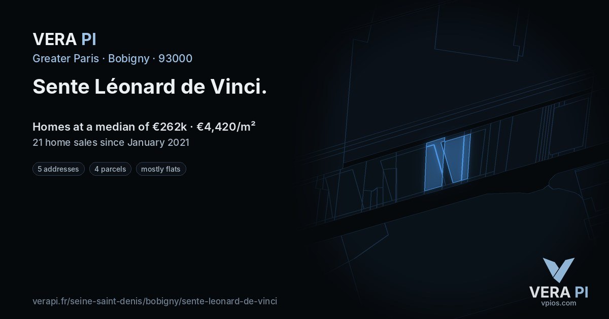 Sente Léonard de Vinci, Bobigny at night – every parcel coloured by the prices around it, the street's own parcels lit