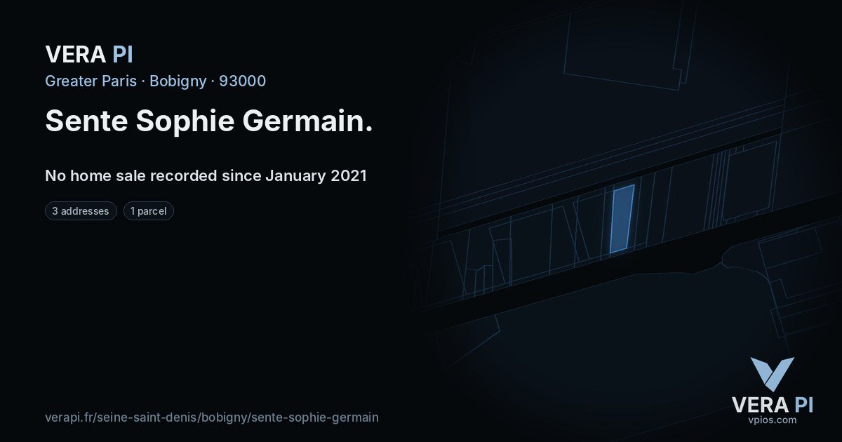 Sente Sophie Germain, Bobigny at night – every parcel coloured by the prices around it, the street's own parcels lit