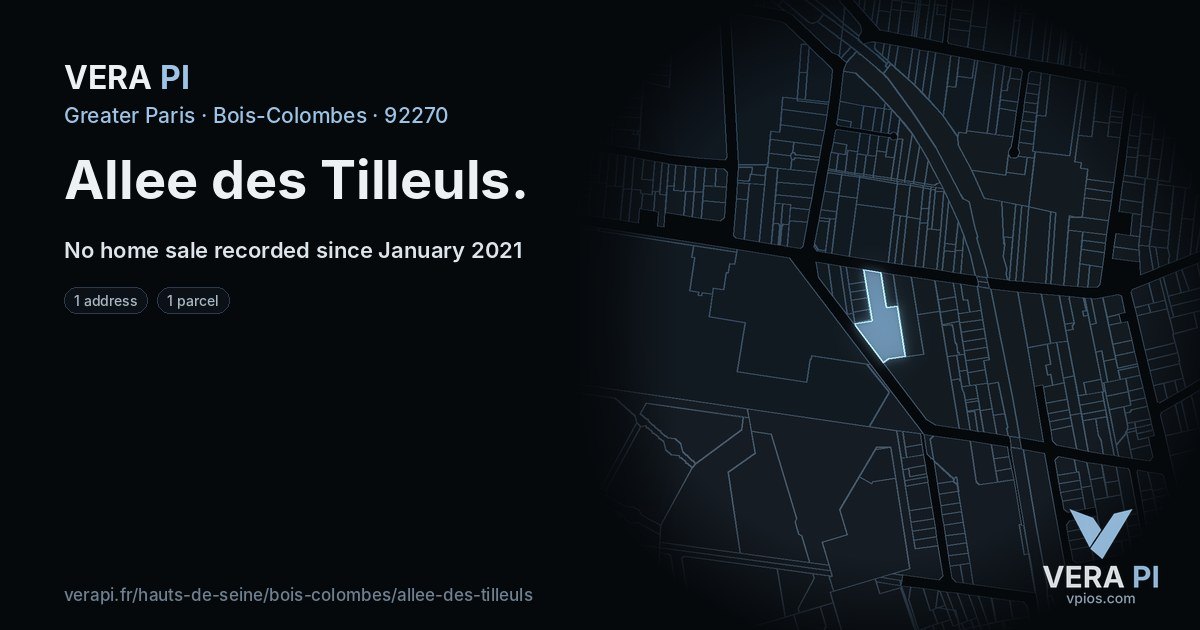 Allee des Tilleuls, Bois-Colombes at night – every parcel coloured by the prices around it, the street's own parcels lit