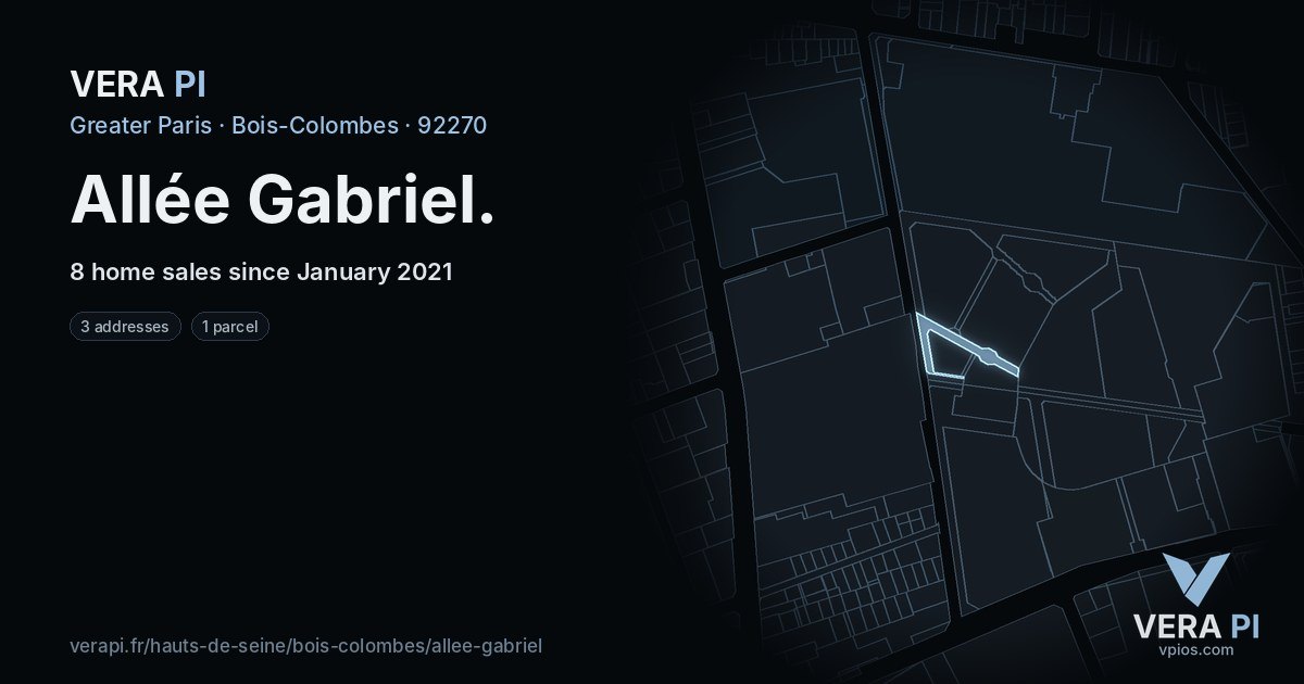 Allée Gabriel, Bois-Colombes at night – every parcel coloured by the prices around it, the street's own parcels lit