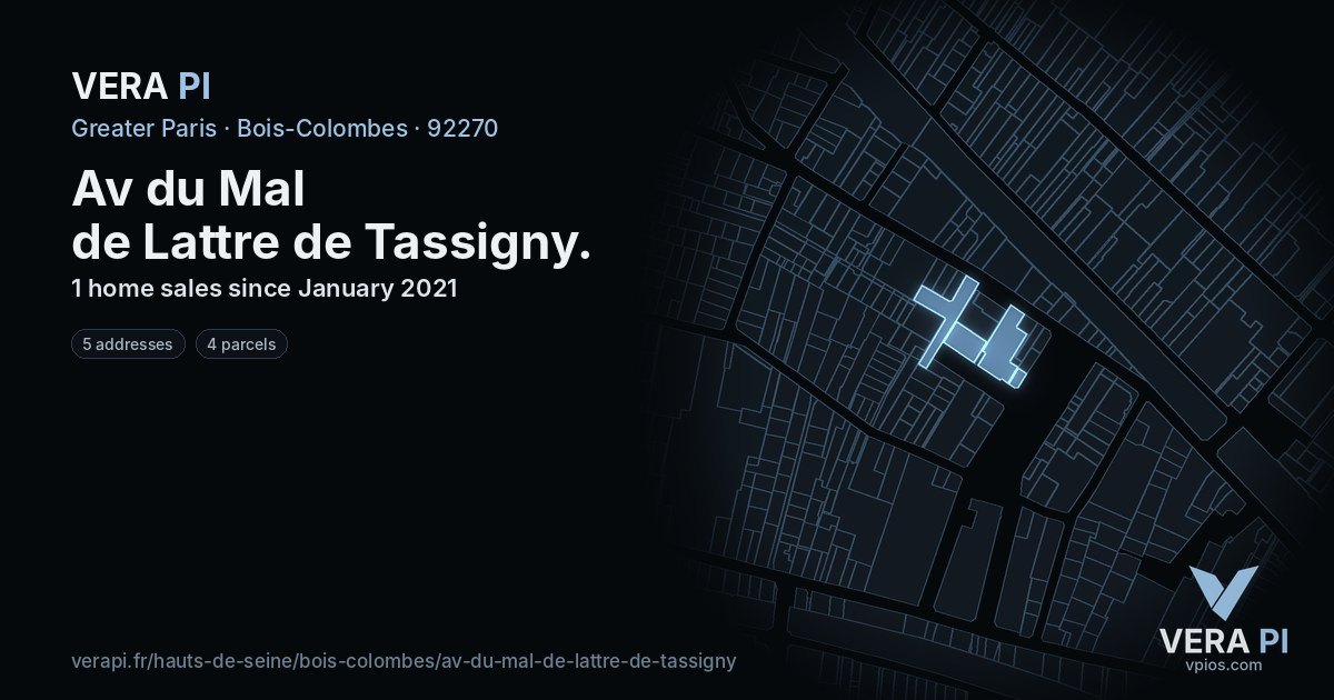 Av du Mal de Lattre de Tassigny, Bois-Colombes at night – every parcel coloured by the prices around it, the street's own parcels lit