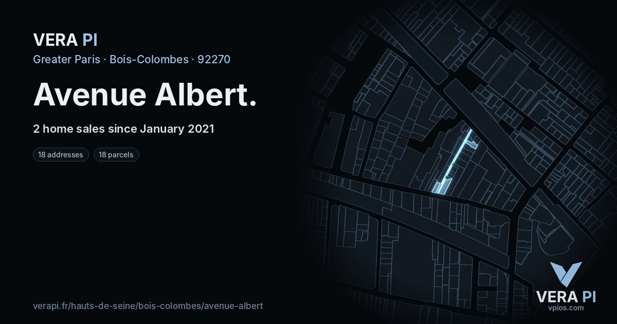 Avenue Albert, Bois-Colombes at night – every parcel coloured by the prices around it, the street's own parcels lit