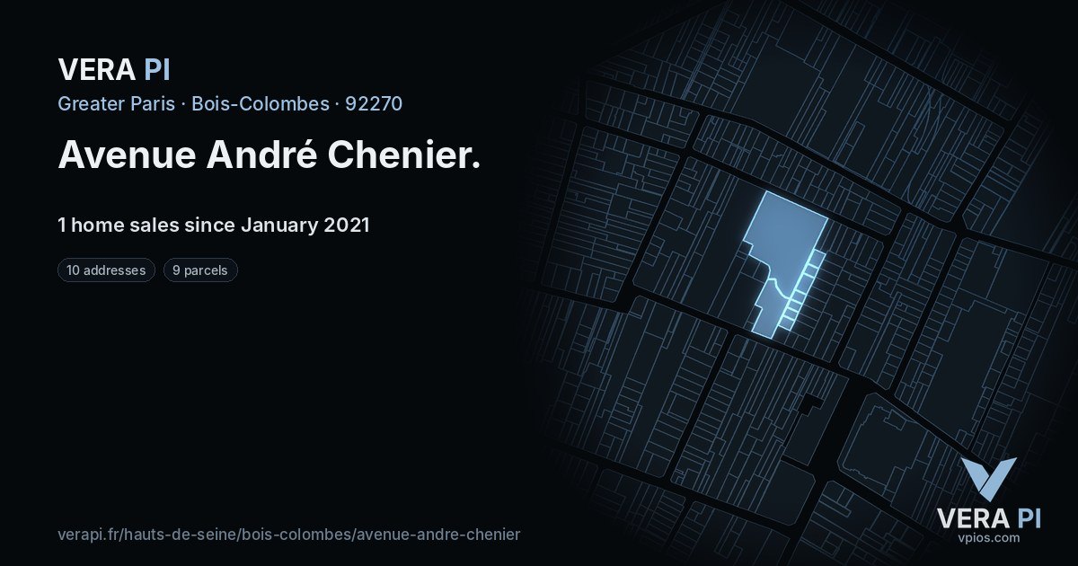 Avenue André Chenier, Bois-Colombes at night – every parcel coloured by the prices around it, the street's own parcels lit