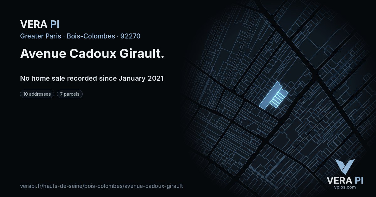 Avenue Cadoux Girault, Bois-Colombes at night – every parcel coloured by the prices around it, the street's own parcels lit