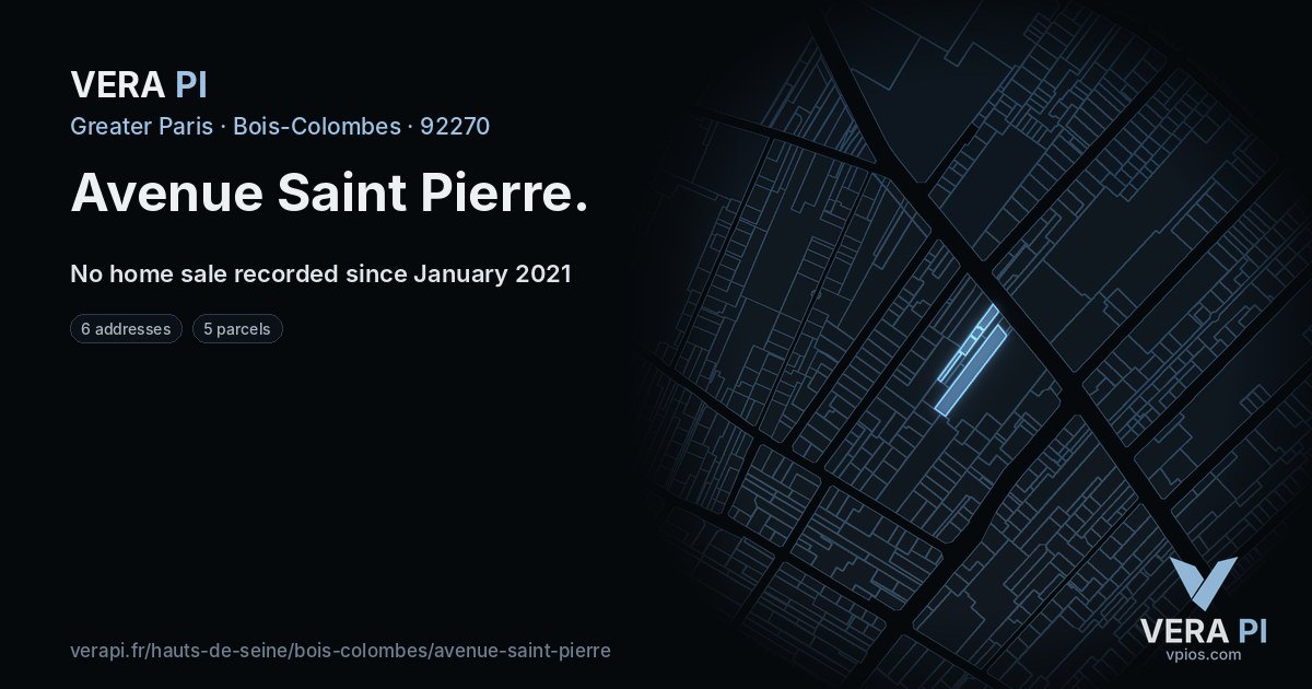 Avenue Saint Pierre, Bois-Colombes at night – every parcel coloured by the prices around it, the street's own parcels lit