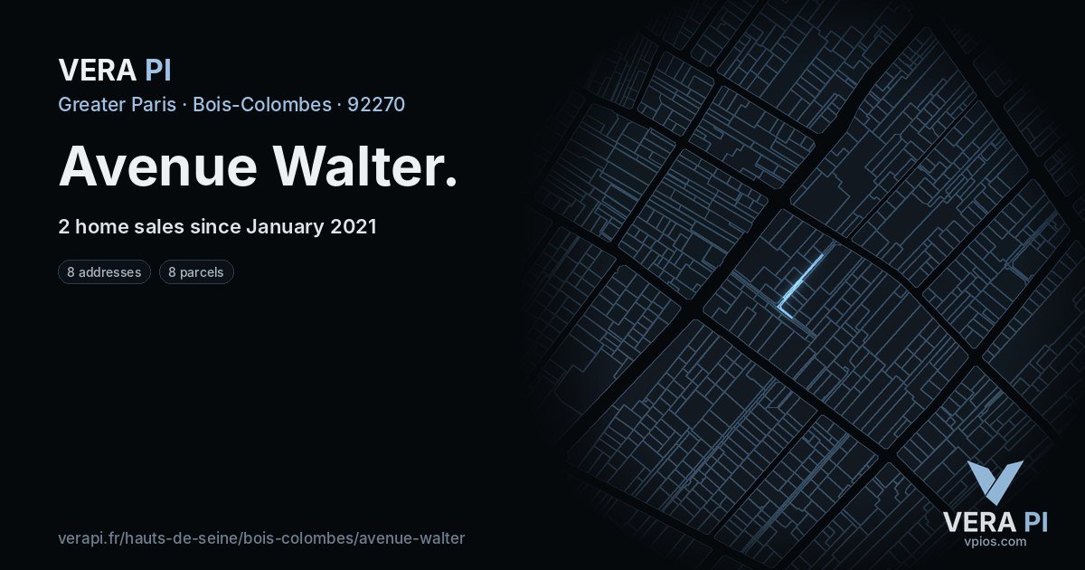 Avenue Walter, Bois-Colombes at night – every parcel coloured by the prices around it, the street's own parcels lit