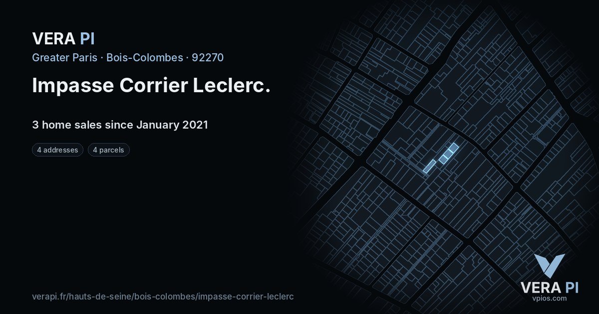 Impasse Corrier Leclerc, Bois-Colombes at night – every parcel coloured by the prices around it, the street's own parcels lit