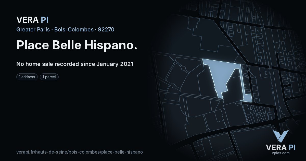 Place Belle Hispano, Bois-Colombes at night – every parcel coloured by the prices around it, the street's own parcels lit