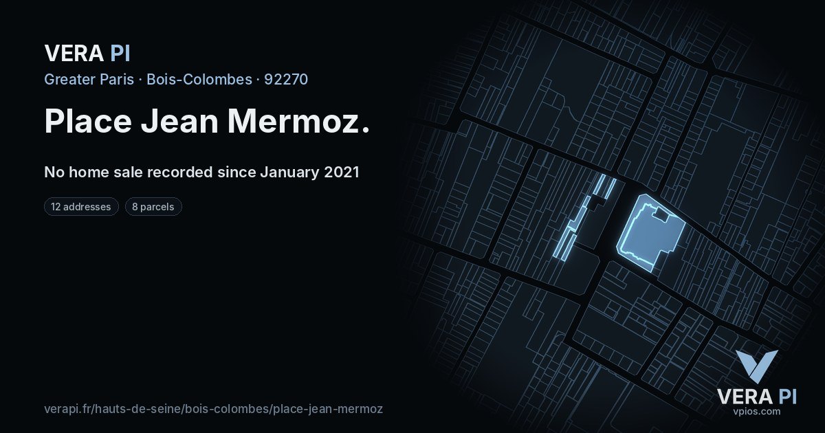 Place Jean Mermoz, Bois-Colombes at night – every parcel coloured by the prices around it, the street's own parcels lit